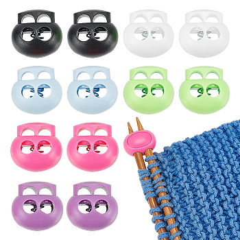 WADORN 12Pcs 6 Colors Plastic & Iron Cord Locks, Double Hole Drawstring Stopper Fastener Buttons, Mixed Color, 21.5x22.5x17mm, Hole: 6mm, 2pcs/color