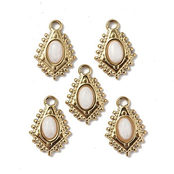 Vacuum Plating 201 Stainless Steel White Jade Pendants, Real 18K Gold Plated, Kite Charms, 16.5x11.5x4mm, Hole: 1.8mm