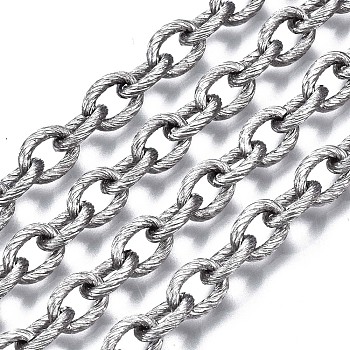 304 Stainless Steel Cable Chains, Textured, with Spool, Unwelded, Oval, Stainless Steel Color, 8x6x1.5mm, about 82 Feet(25m)/roll