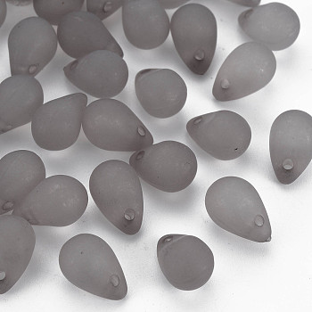Transparent Acrylic Pendants, Frosted, Teardrop, Gray, 13x8.5mm, Hole: 1.6mm, about 1000pcs/500g