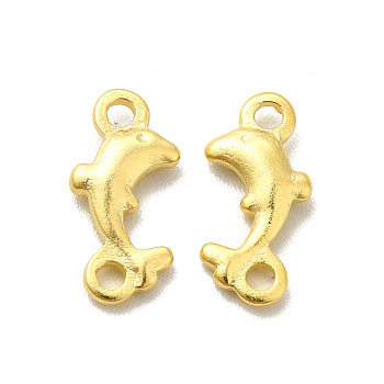 Brass Connector Charms, Cadmium Free & Lead Free, Long-Lasting Plated, Dolphin Links, Real 24K Gold Plated, 12x6x2mm, Hole: 1.5mm