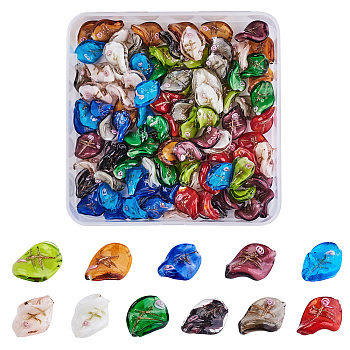 Craftdady 110Pcs 11 Colors Handmade Gold Sand Lampwork Beads, Twist, Mixed Color, 20~21x15~16x8~10mm, Hole: 1~1.4mm, 10pcs/color