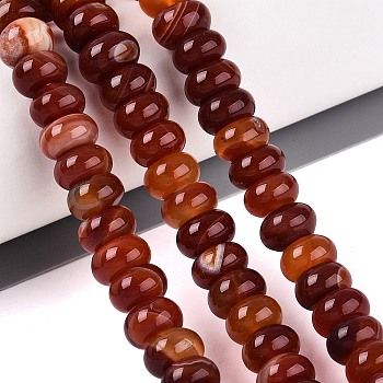 Dyed Natural Agate Beads Strands, Smooth Rondelle, FireBrick, 10~10.5x5.5~6.5mm, Hole: 0.5~0.9mm, about 62~65pcs/strand, 13.98~15.16 inch(35.5~38.5cm)