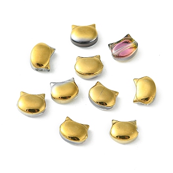 Electroplate Glass Beads, Half Plated, Cat Shape, Golden Plated, 8x10x5mm, Hole: 1.2mm