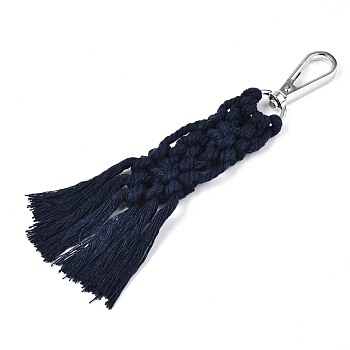 Polycotton(Polyester Cotton) Tassel Big Pendants Decorations, with Platinum Plated Alloy Swivel Clasps, Prussian Blue, 150mm~160mm