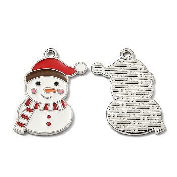 Alloy Enamel Pendants, for Christmas, Snowman, Red & White & Brown, Platinum, 26x15.5x1.3mm, Hole: 1.6mm