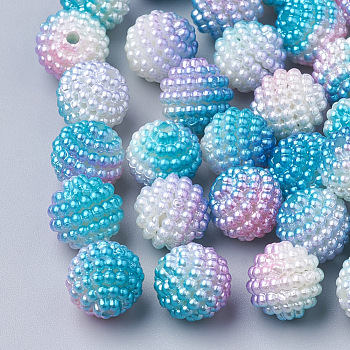 Imitation Pearl Acrylic Beads, Berry Beads, Combined Beads, Rainbow Gradient Mermaid Pearl Beads, Round, Deep Sky Blue, 10mm, Hole: 1mm, about 200pcs/bag