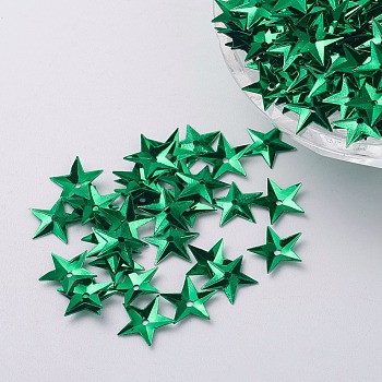 Ornament Accessories Plastic Paillette/Sequins Beads, Star, Green, 10x10x0.8mm, Hole: 1mm