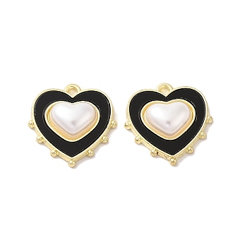 Rack Plating Alloy Pendants, with ABS Imitation Pearl and Acrylic, Cadmium Free & Nickel Free & Lead Free, Heart, Black, 19x18x5mm, Hole: 1.6mm