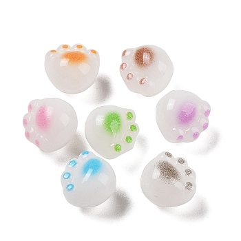 Opaque Acrylic Beads, Cat Paw Print, Mixed Color, 11x12x9.5mm, Hole: 1.8mm