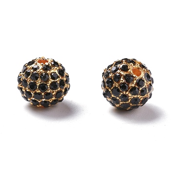 Alloy Rhinestone Beads, Grade A, Round, Golden Metal Color, Jet, 10mm