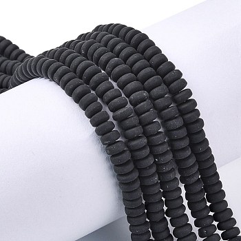 Handmade Polymer Clay Beads Strands, for DIY Jewelry Crafts Supplies, Flat Round, Black, 6~7x3mm, Hole: 1.5mm, about 113~116pcs/strand, 15.55 inch~16.14 inch(39.5~41cm)