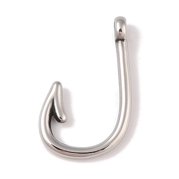 Non-Tarnish 304 Stainless Steel Hook Clasps, Fish Hook Charms, For Leather Cord Bracelets Making, Hook, Polished, Stainless Steel Color, 37x24x6.5mm, Hole: 4mm