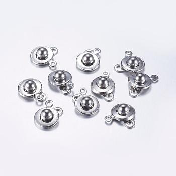 201 Stainless Steel Snap Clasps, Stainless Steel Color, 15x9x5mm, Hole: 1.5mm and 2mm