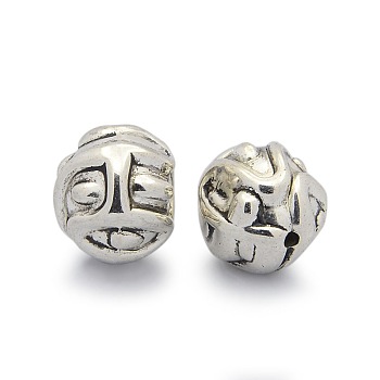 CCB Plastic Carved Beads, Round, Antique Silver, 22mm, Hole: 2mm