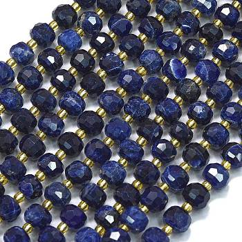 Natural Sodalite Beads Strands, with Seed Beads, Faceted, Lantern, Grade AA, 8~8.5x6.5~7mm, Hole: 0.6mm, about 44pcs/strand, 15.16''(38.5cm)