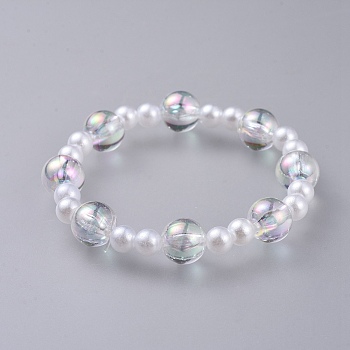 Transparent Acrylic Imitated Pearl  Stretch Kids Bracelets, with Transparent Acrylic Beads, Round, Clear, 1-7/8 inch(4.7cm)