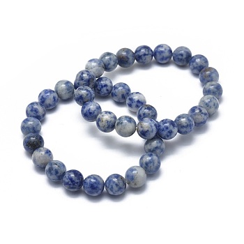 Natural Blue Spot Jasper Bead Stretch Bracelets, Round, 2 inch~2-3/8 inch(5~6cm), Bead: 5.8~6.8mm
