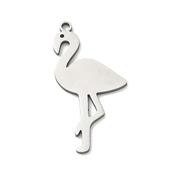 201 Stainless Steel Pendants, Flamingo Shape Charms, Laser Cut, Stainless Steel Color, 29.5x15.5x1.5mm, Hole: 1.5mm
