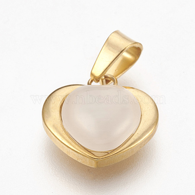 Golden Seashell Heart Stainless Steel+Cat Eye Charms