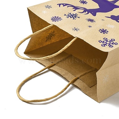 Christmas Theme Blue Printed Kraft Paper Tote Bags with Handles(ABAG-B006-04E)-3