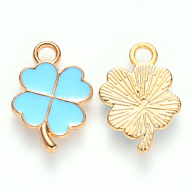 Light Gold SkyBlue Flower Alloy+Enamel Pendants