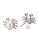 Crab Platinum Tone Rhodium Plated 925 Sterling Silver Cubic Zirconia Ball Ear Studs(EJEW-E174-04P)-4