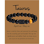 12 Constellation Natural Round Tiger Eye Beads Stretch Bracelets, with Black Agate Round Beaded, Taurus, 1/4x2-3/8 inch(0.8x6cm)(WGD22B0-07)