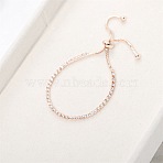 Adjustable Alloy Slider Bracelets, Cubic Zirconia Jewelry for Women, Square, Rose Gold, Clear, 9-1/8 inch(23cm)(WGF89E4-09)