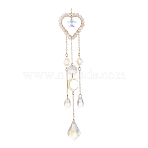 Glass Teardrop & Star Window Hanging Suncatchers, Heart Natural Rose Quartz & Brass Sun & Moon Pendants Decorations Ornaments, 230mm(HJEW-JM00905-01)