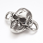 316 Surgical Stainless Steel Links connectors, Skull with Lightning Bolt, Antique Silver, 35.5x45x15mm, Hole: 6x7mm(STAS-F133-51AS)