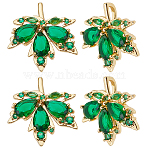 8Pcs Brass Micro Pave Cubic Zirconia Pendants, Real 18K Gold Plated, Maple Leaf Charm, Green, 17x17x3mm, Hole: 2x5mm(KK-BBC0010-33)