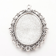 Tibetan Style Alloy Big Pendant Cabochon Settings, Double-sided Tray, Cadmium Free & Lead Free, Oval, Antique Silver, Tray: 30x40mm, 61x47x3mm, Hole: 2.5mm(X-TIBEP-Q080-01AS-LF)
