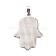 304 Stainless Steel Pendants, Hamsa Hand/Hand of Miriam Charm, Stainless Steel Color, 37.5x29x1mm, Hole: 7x3.5mm(STAS-C062-03P)