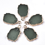 Natural Green Aventurine Pendants, with Light Gold Plated Edge and Iron Loop, Nuggets, 19~21x12x3mm, Hole: 1.6mm(G-N326-41E)