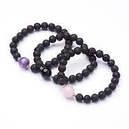 Natural Lava Rock Beaded Stretch Bracelets, with Natural  Mixed Gemstone Beads, 2-1/8 inch(53mm)(BJEW-JB02618)
