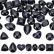 PANDAHALL ELITE 42Pcs 7 Style Natural & Synthetic Gemstone Cabochons, Faceted, Oval & Teardrop & Triangle & Heart & Half Round & Rectangle & Square, Black, 6pcs/style(G-PH0002-32)