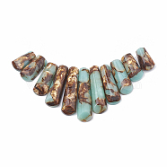 Assembled Bronzite and Synthetic Aqua Terra Jasper Beads Strands, Graduated Fan Pendants, Focal Beads, 15~39.5x9~10x5~6mm, Hole: 1.2mm, 11pcs/set, 3.93 inch/strand(G-S326-005)