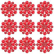 20pcs Alloy Rhinestone Cabochons, with Plastic Imitation Peals, Flower, Golden, Red, 27.5x28x9mm(ALRI-GA0001-08B)