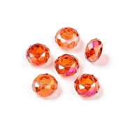 Baking Paint Transparent Glass European Beads, Large Hole Beads, AB Color Plated, Faceted, Rondelle, Dark Orange, 13~14x7.5~8mm, Hole: 5.5~6mm(GPDL-N005-C14mm-A02)