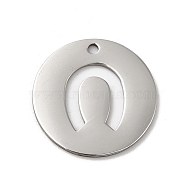 201 Stainless Steel Pendants, Stainless Steel Color, Laser Cut, Flat Round Charm, Horseshoe, 18x1mm, Hole: 1.5mm(STAS-E206-02P-05)