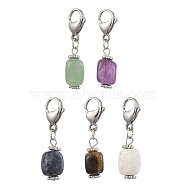 5Pcs Cuboid Natural Green Aventurine & Tiger Eye & Amethyst & Sodalite & Howlite Pendant Decorations, Lobster Clasp Charms for Bag Ornaments, 35mm(HJEW-JM02341)