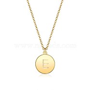 Brass Initial Pendant Necklace, with Cable Chains, Flat Round, Letter E, Golden, 16.14 inch(41cm), 2mm(NJEW-BB35341-E)