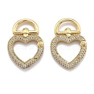 Brass Clear Cubic Zirconia Swivel Clasps, Long-Lasting Plated, Heart, Real 18K Gold Plated, 29x20x4mm, Hole: 10x5mm(X-ZIRC-O044-01G)