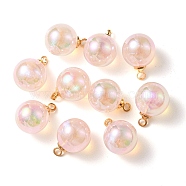 10Pcs UV Plating Acrylic Pendants, with Light Gold Tone Brass Findings, Round Charm, Misty Rose, 13.5x9.5mm, Hole: 1.6mm(FIND-YW0002-05F)