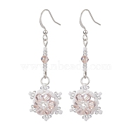 Glass Seed Beaded Dangle Earrings, with Brass Earring Hooks, Snowflake, Pink, 51x18mm(EJEW-MZ00171-02)