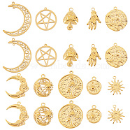 20PCS 304 Stainless Steel Pendants, Flat Round with Sun & Moon, Real 18K Gold Plated, 18~40x15~34x1.5~4mm, Hole: 1.4~2mm, 2pcs/style(STAS-SC0004-80G)