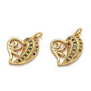 Brass Micro Pave Cubic Zirconia Pendants, Long-Lasting Plated, Heart, Golden, 18x15x3mm, Hole: 3mm(ZIRC-O039-15G)