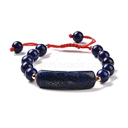 Natural Lapis Lazuli(Dyed) Braided Bead Bracelets for Women Men, with Brass Beads, Inner Diameter: 1-7/8~3 inch(4.9~7.5cm)(BJEW-JB08930-01)