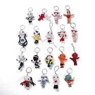 Cotton Thread Keychain, with Foam and Iron Key Rings, Human, Mixed Color, 9~14cm(KEYC-F037-05)